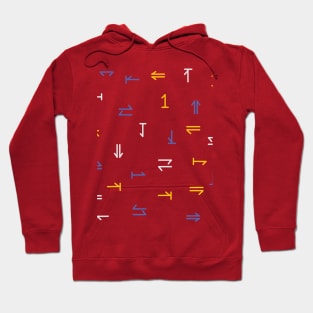 Mouse cursor icon with patterns up down left right white red blue yellow tones Hoodie
